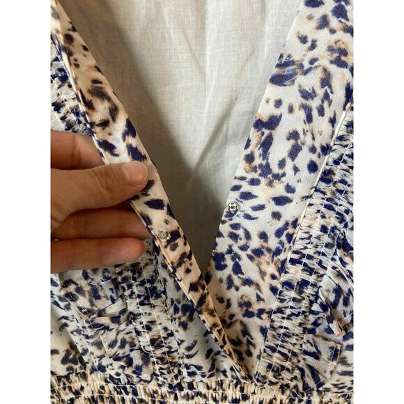 Hale Bob | Elsie Chiffon Tiered Midi Dress Ivory/Lilac Print | Small - Picture 5 of 8